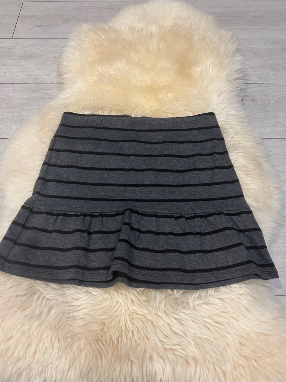 Dynamite Gray & Black Striped Ruffle Hem Skater Skirt